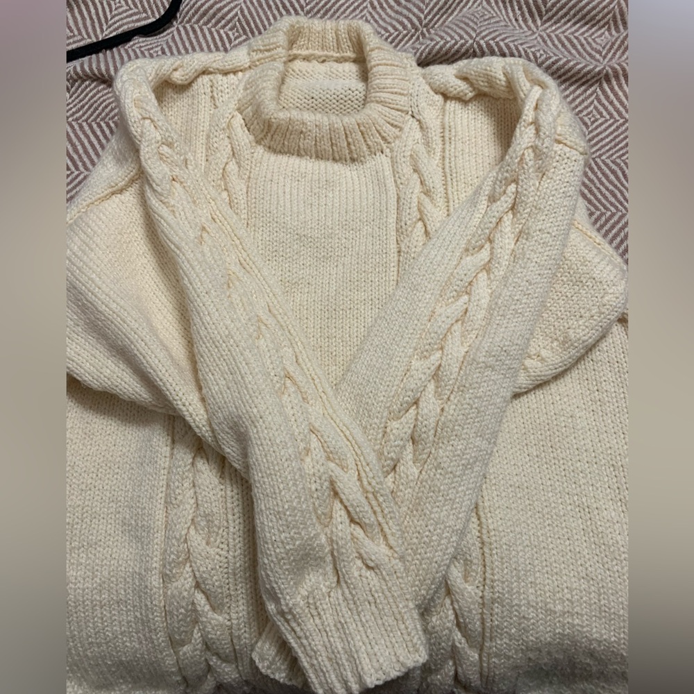 Handmade Cream Cable Knit Sweater Plus XL Scandi girl Cottagecore Grandpacore